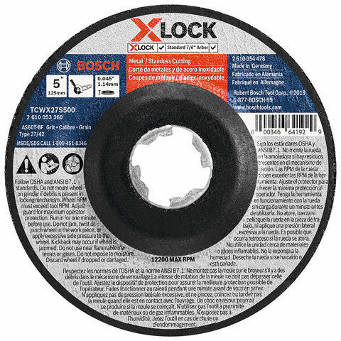 Bosch TCWX27S500 Thin Metal & SS Cutting T27 Heavy Duty 5" x .045", X-Lock, 25 Pack