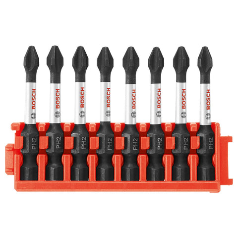 Bosch CCSPH2208 8-Pc Impact Tough Phillips P2 2" Power Bits with Clip